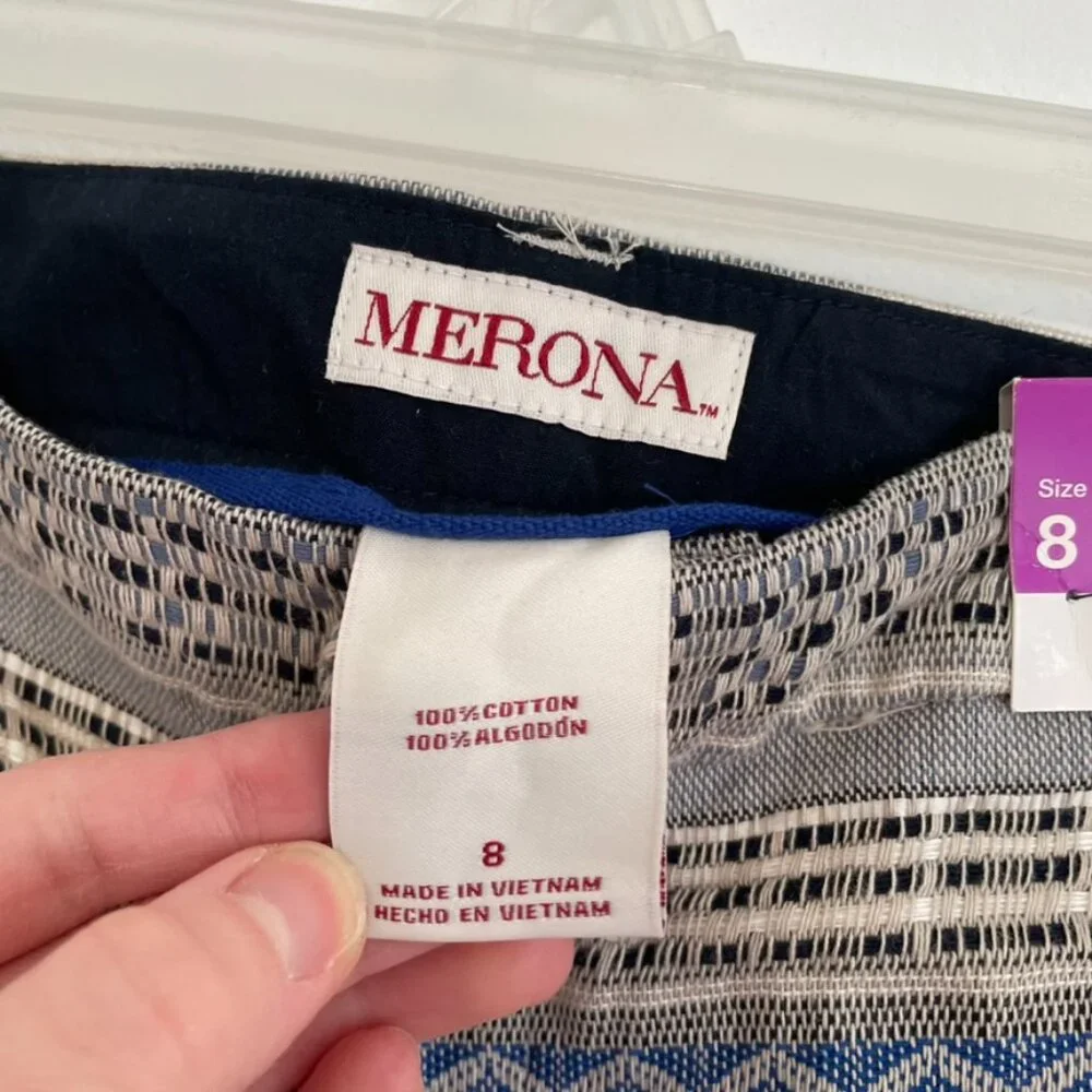 NEW NWT MERONA Aztec Stripe Chino Knit Shorts Cream Beige Tan Tribal Geometric 8